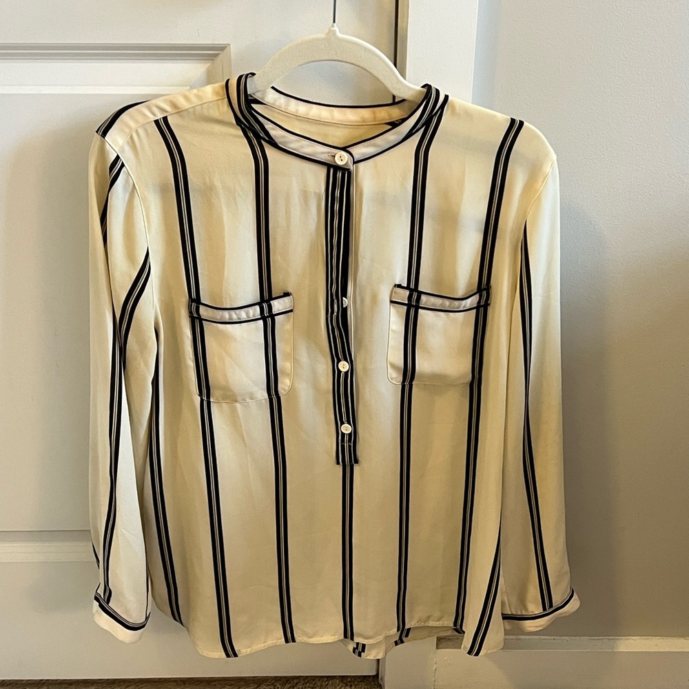 LOFT Cream and Black Button-Down Blouse